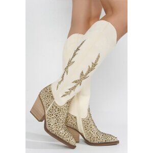 Anniston Ivory Gold Rhinestones Glamour Western Cowgirl Boots